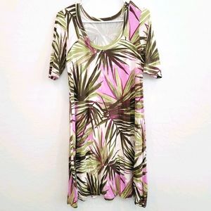 Plant Print Dress Green White and Pink